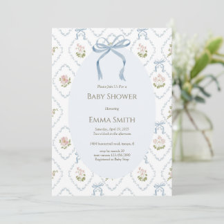 Invitation Baby-Shower Fleur avec un Nœud Bleu