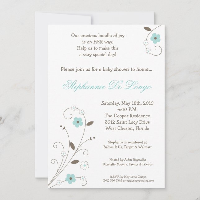 Invitation Baby shower Fleur Bleu Printemps (Devant)