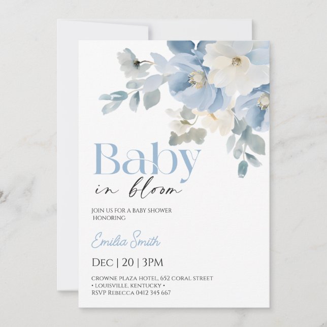 Invitation  Baby shower Fleur Bleue Garçon  (Devant)