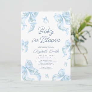 Invitation Baby-Shower Fleur Bleue Ruban Bébé en Fleur