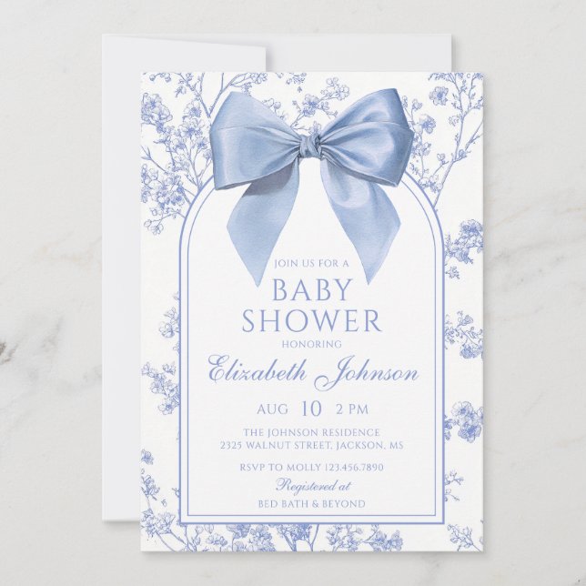 Invitation Baby Shower Fleur Bleue Vintage (Devant)