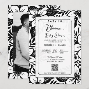 Invitation Baby Shower Fleur Bloom Noir & Blanc Gras
