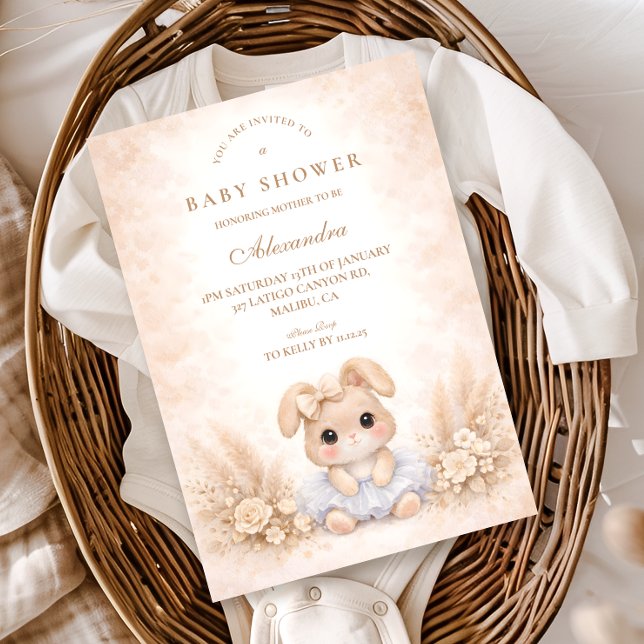 Invitation Baby shower Fleur Bunny Beige (Créateur téléchargé)