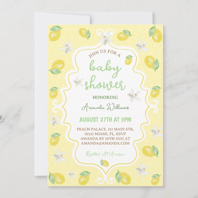 Invitation Baby Shower Fleur Citron Citrique (Devant)