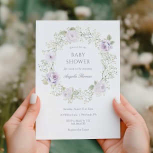 Invitation Baby Shower Fleur de Baby et Roses Violettes