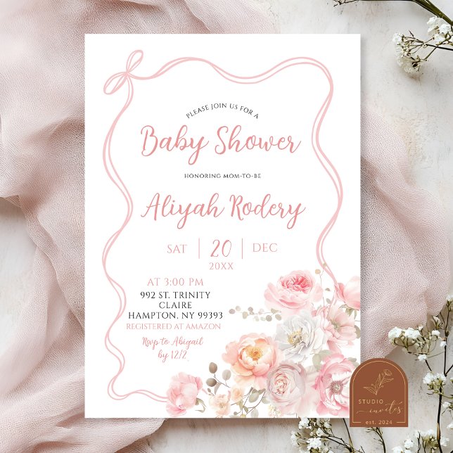 Invitation Baby Shower Fleur de Cerisier Rose (Créateur téléchargé)
