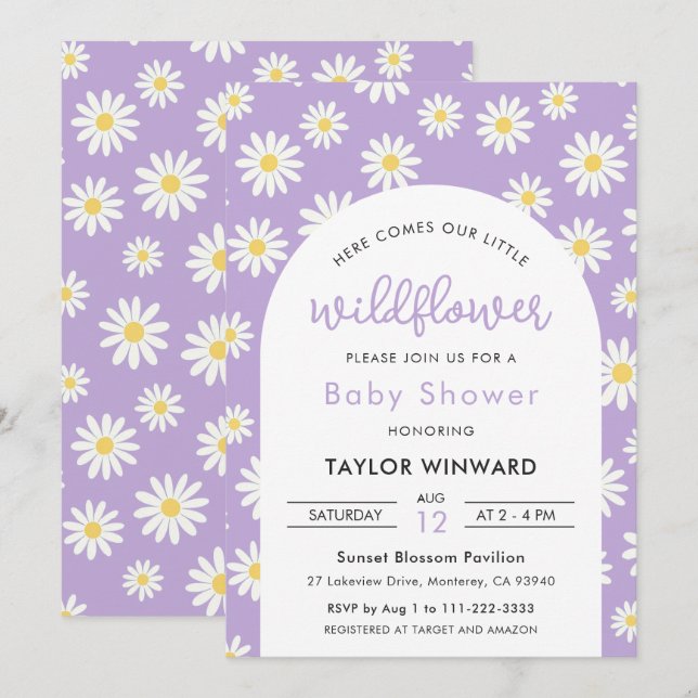 Invitation Baby Shower Fleur de la Passion Daisy (Devant / Derrière)