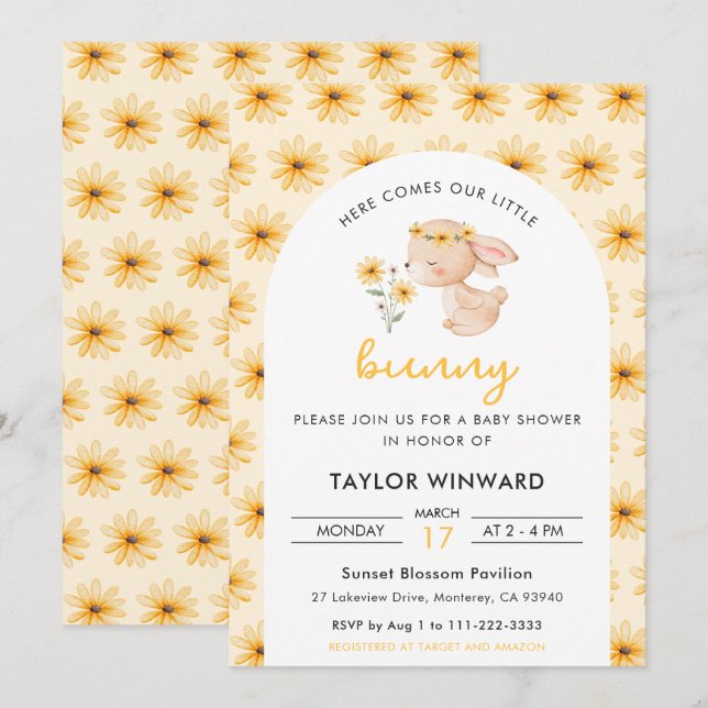 Invitation Baby Shower Fleur de Lapin de Printemps (Devant / Derrière)