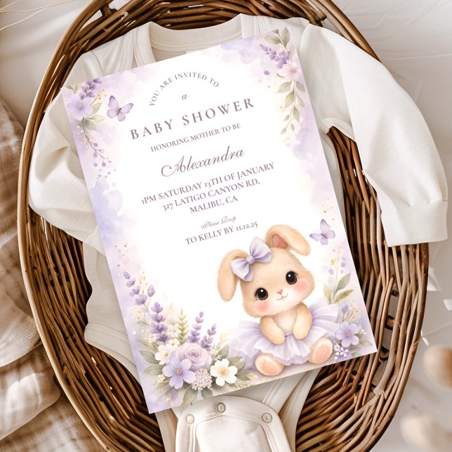Invitation Baby Shower Fleur de Lapin Lavande (Créateur téléchargé)