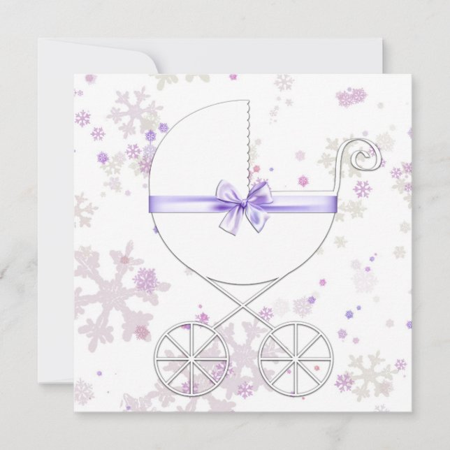 Invitation Baby Shower Fleur de Lavande et Flocon de Neige Ro (Devant)