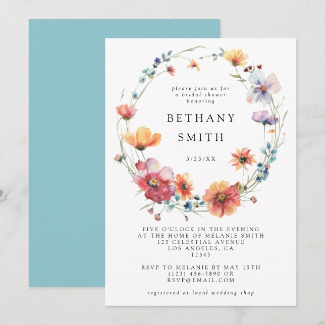 Invitation Baby Shower Fleur de Mariée à l'aquarelle (Devant / Derrière)