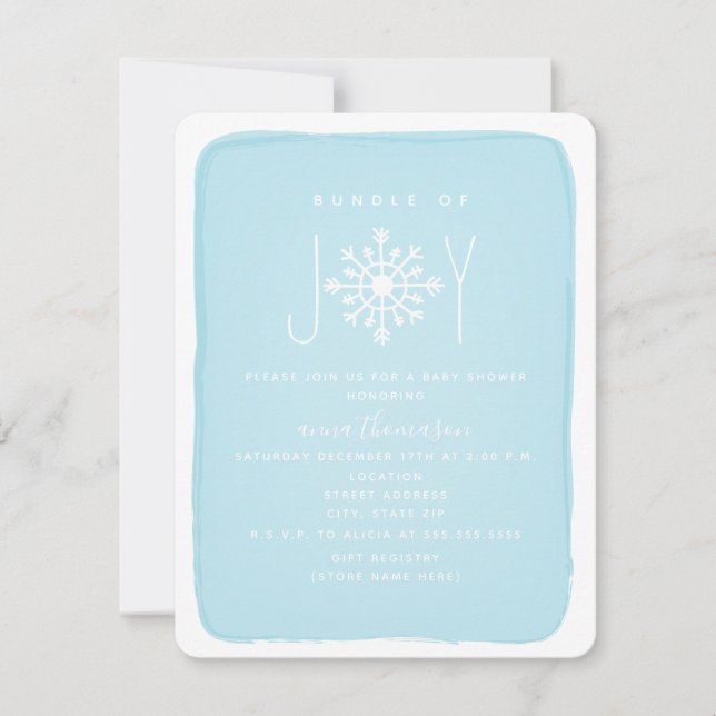 Invitation Baby Shower Fleur de Neige Paquet de Joie - Bleu (Devant)