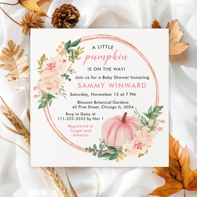 Invitation Baby Shower Fleur de Pêche Citrouille Rose (Créateur téléchargé)