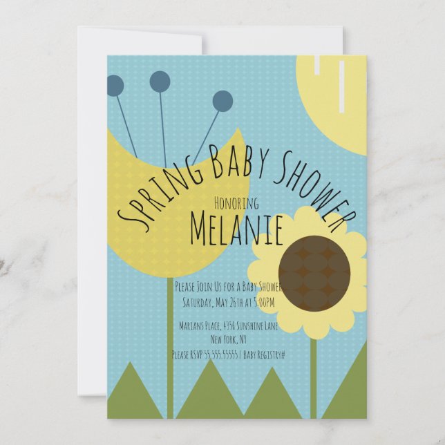 Invitation Baby Shower Fleur de Printemps Tournesol (Devant)