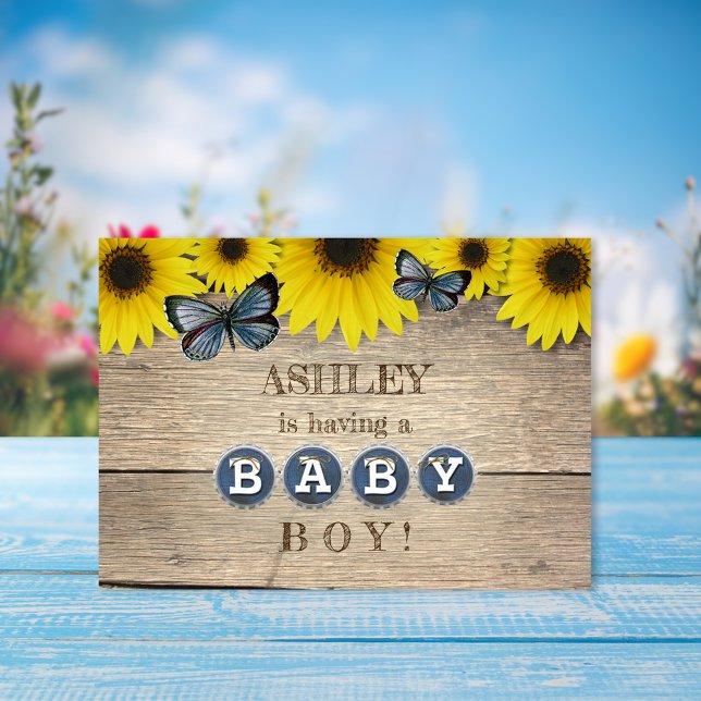 Invitation Baby Shower Fleur de Soleil Rustique | Garçon (Créateur téléchargé)