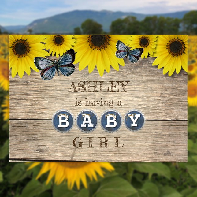 Invitation Baby Shower Fleur de Tournesol Rustique | Fille (Créateur téléchargé)