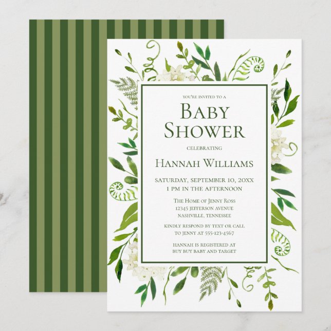 Invitation Baby Shower Fleur d'Hydrangeas Blanches Aquarelle (Devant / Derrière)