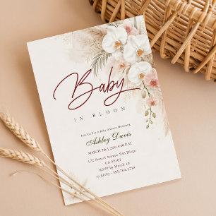 Invitation Baby Shower Fleur d'Orchidée Bohème Aquarelle