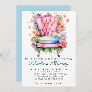 Invitation Baby shower Fleur Fleur Fleur Bleu et Rose