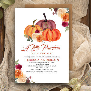 Invitation Baby Shower Fleur Orange Brûlée Rustique Citrouill