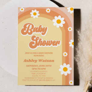 Invitation Baby shower Fleur Orange Retro Daisy