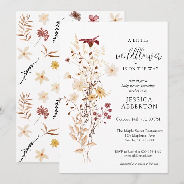 Invitation Baby shower Fleur Petit Fleur sauvage (Devant / Derrière)