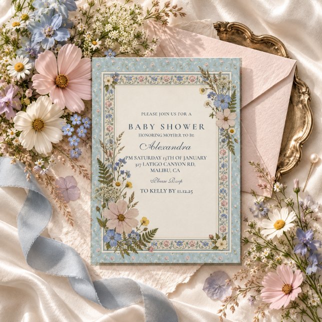 Invitation Baby Shower Fleur Pressée (Créateur téléchargé)