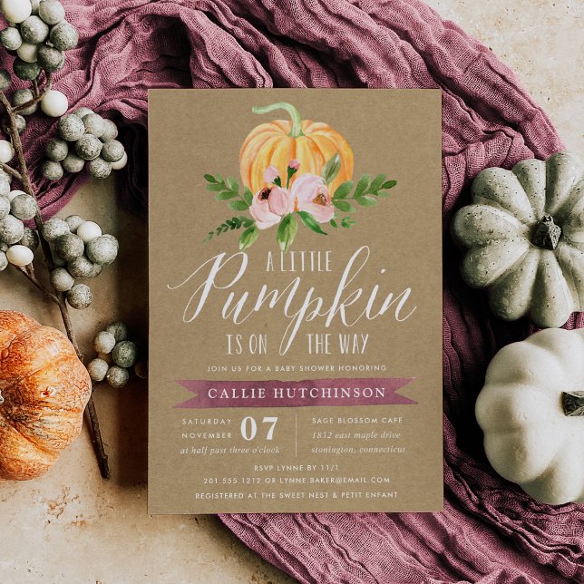 Invitation Baby Shower Fleur Rose Citrouille d'Automne (Créateur téléchargé)