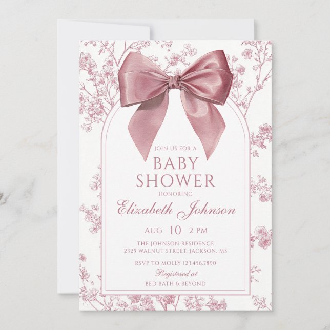 Invitation Baby Shower Fleur Rose Vintage (Devant)
