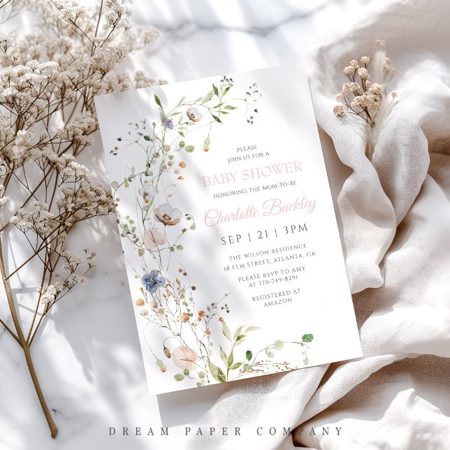 Invitation Baby shower Fleur sauvage (Créateur téléchargé)