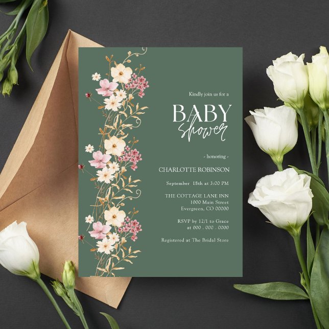 Invitation Baby shower fleur sauvage (Créateur téléchargé)