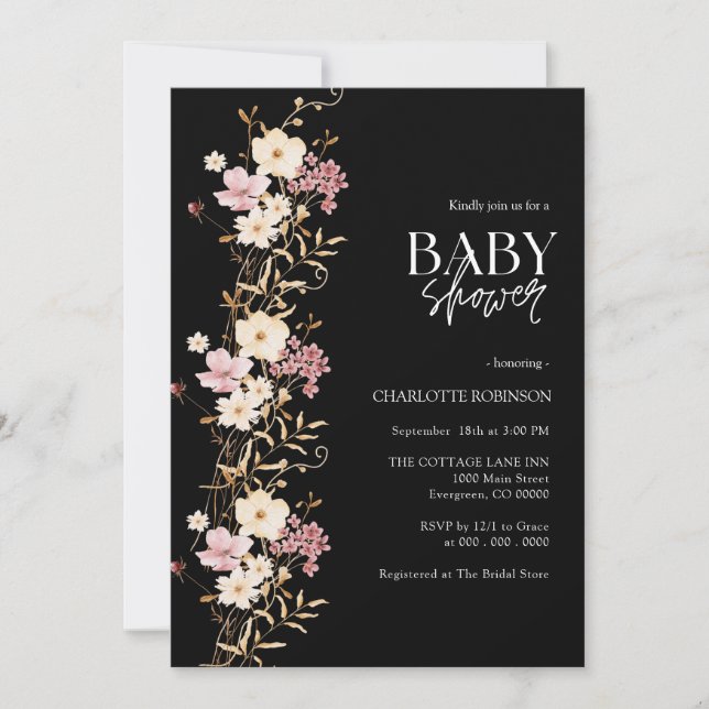 Invitation Baby shower fleur sauvage (Devant)