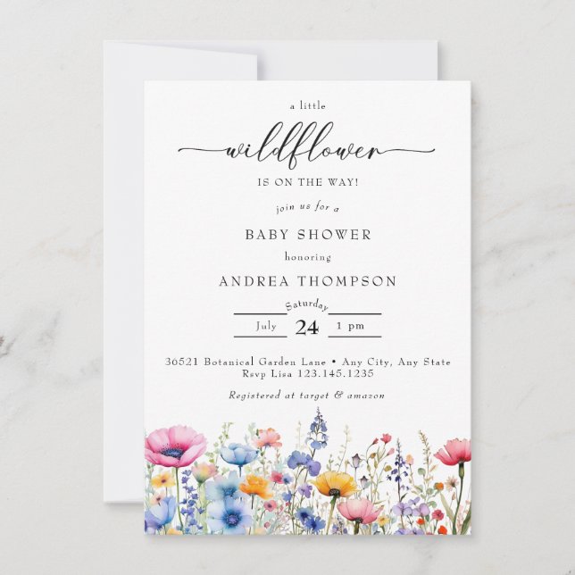 Invitation Baby shower fleur sauvage (Devant)