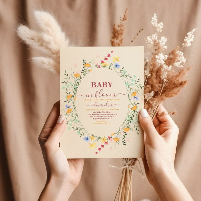 Invitation Baby shower fleur sauvage à charpente (Créateur téléchargé)