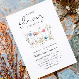 Invitation Baby shower Fleur sauvage à longue tige minimal