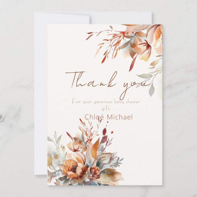 Invitation Baby shower fleur sauvage aquarelle (Devant)