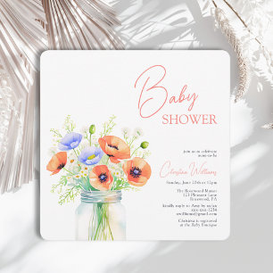 Invitation Baby shower Fleur sauvage aquarelle