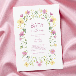 Invitation Baby-Shower Fleur Sauvage Aquarelle Bébé en Fleurs