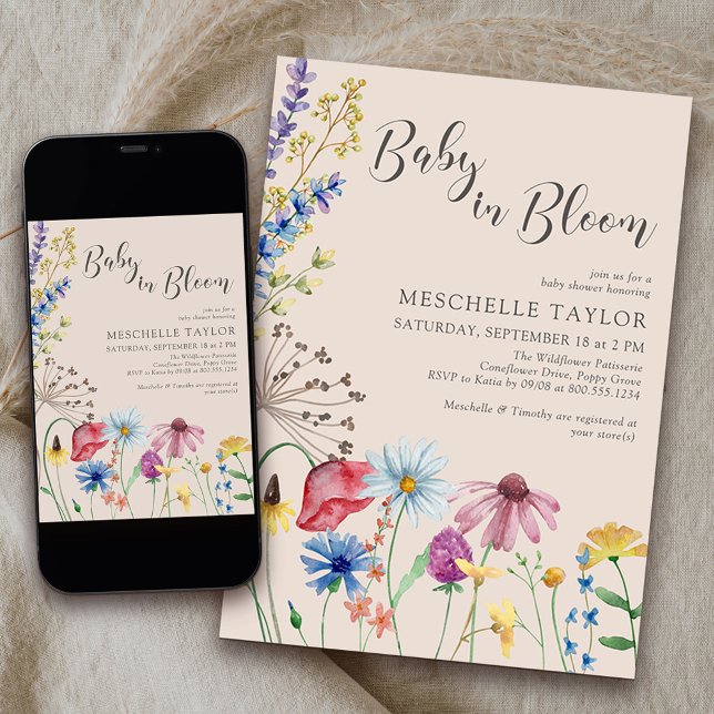 Invitation Baby shower Fleur sauvage Baby in Bloom Country (Baby in Bloom Baby Shower Invitation from my Wildflower Charm collection)