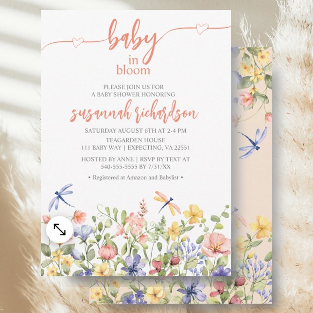 Invitation Baby shower Fleur sauvage Baby in Bloom Peach (Créateur téléchargé)