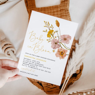 Invitation Baby shower fleur sauvage, bébé en fleur