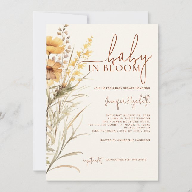 Invitation Baby shower Fleur sauvage bébé en fleurs (Devant)