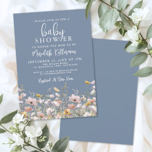 Invitation Baby Shower Fleur Sauvage Bleue