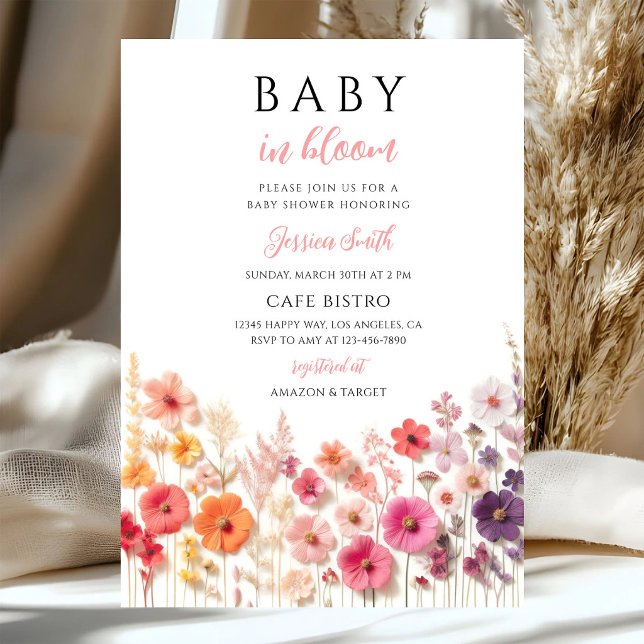 Invitation Baby-Shower Fleur Sauvage Bohème (Créateur téléchargé)