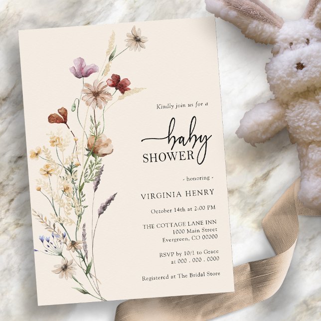 Invitation Baby shower fleur sauvage Boho (Elegant Wildflower Boho Baby Shower Invitation by Painted Paperie
)