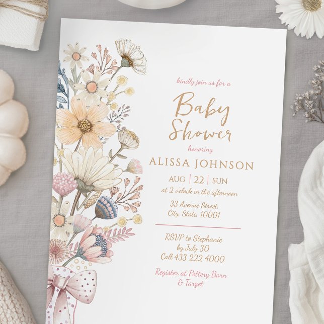 Invitation Baby shower fleur sauvage Boho (Créateur téléchargé)
