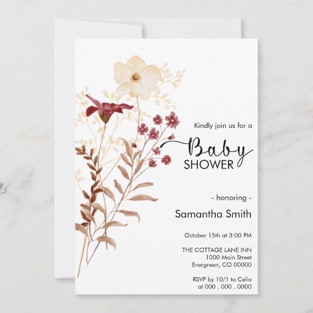 Invitation baby shower fleur sauvage Boho (Devant)