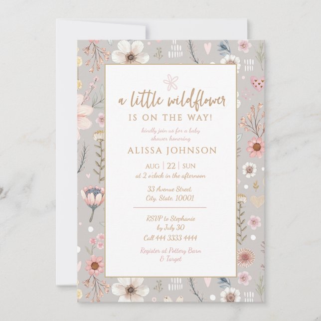 Invitation Baby shower Fleur sauvage Boho (Devant)