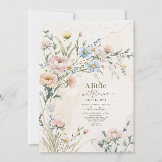 Invitation Baby shower fleur sauvage Boho (Devant)