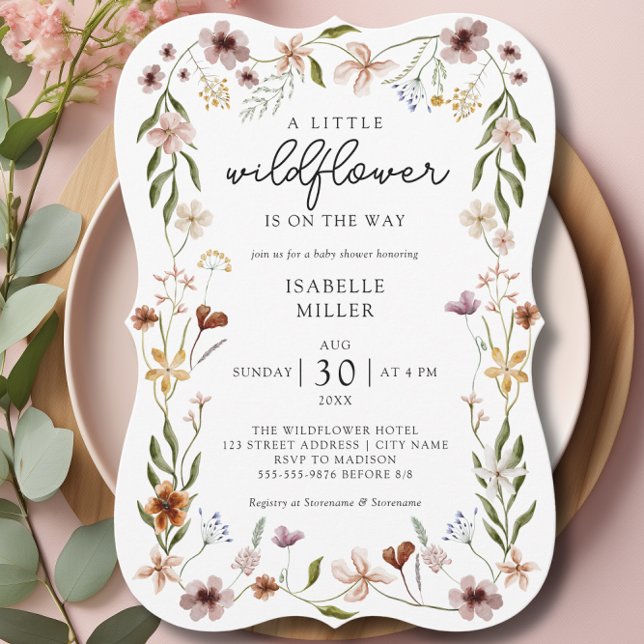 Invitation Baby shower Fleur sauvage Boho Chic (Boho Chic Wildflower Baby Shower Invitation)